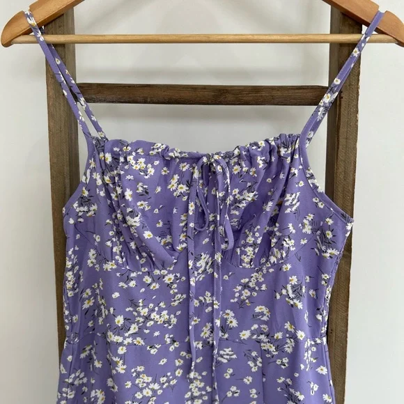 Brovave Purple Ditsy Floral Tie Front Smocked Milkmaid MIDI Dress Small NWT Boho - Picture 5 of 13